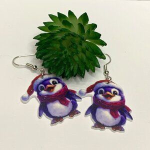 Penguin Earring, Santa Earring, Christmas Earring, Gift Idea, Holiday Earring